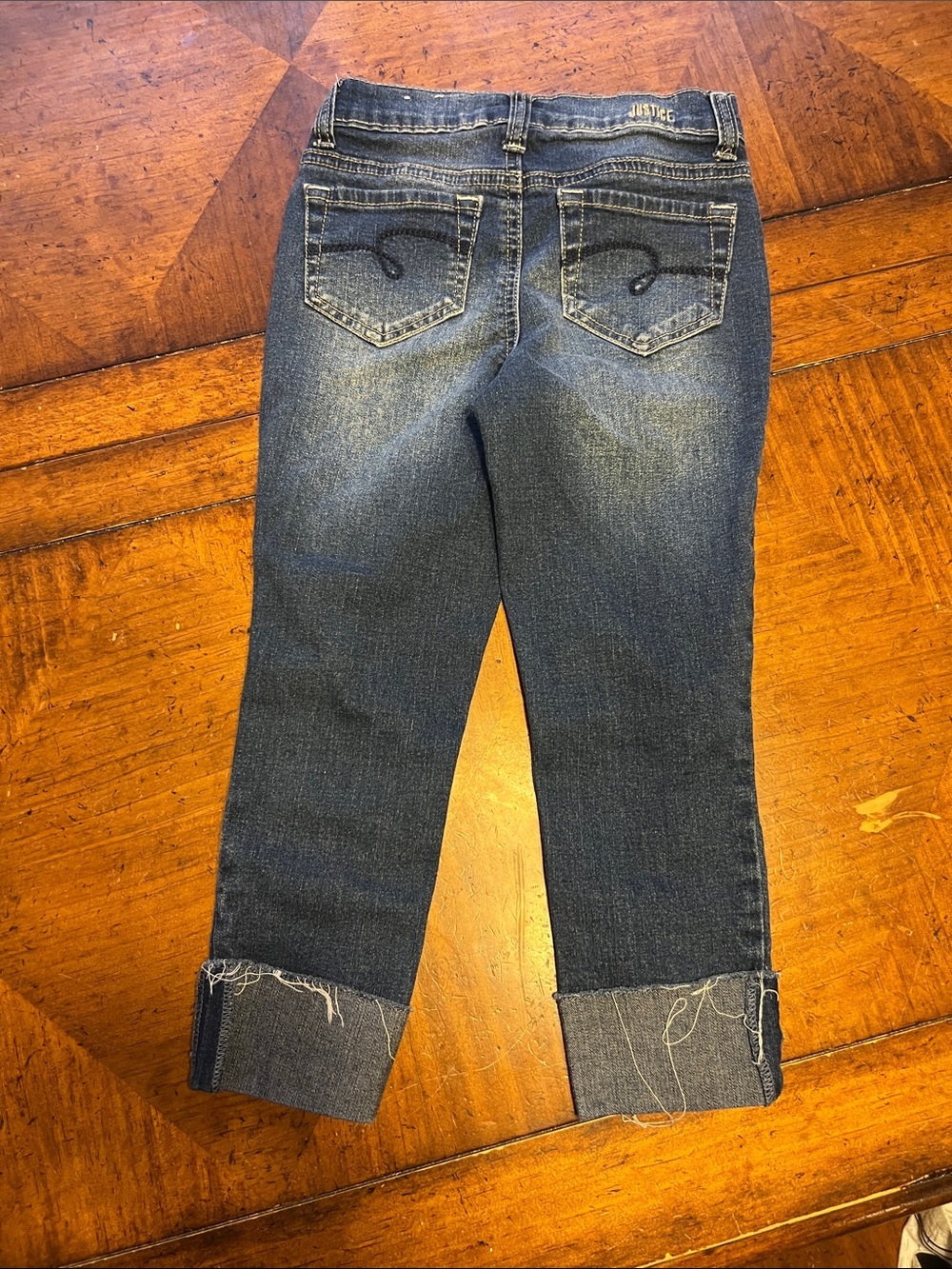 Justice Dark Blue Distressed Cropped Jeans - Picture 2 of 3
